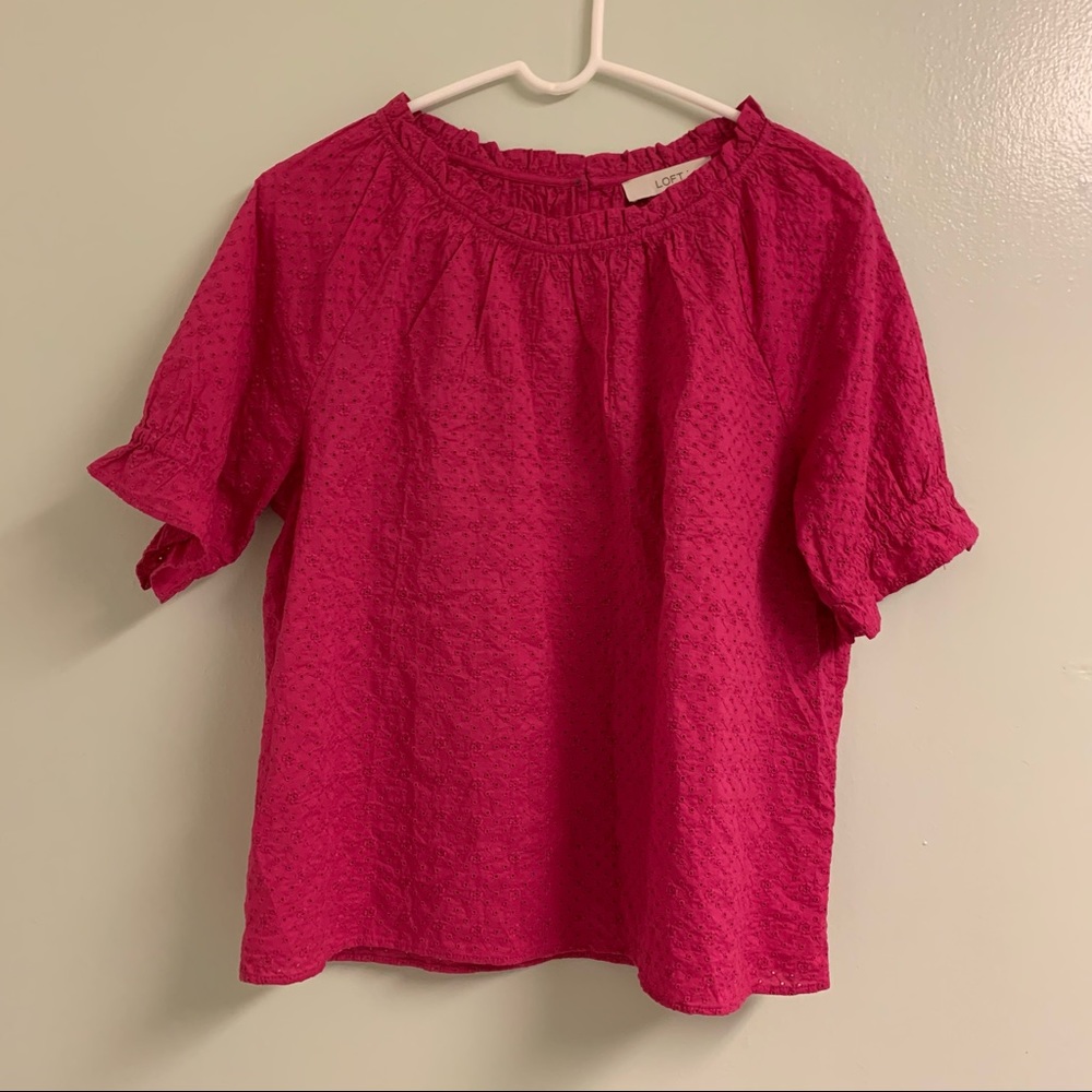 Pink Eyelet Peasant Smocked Blouse